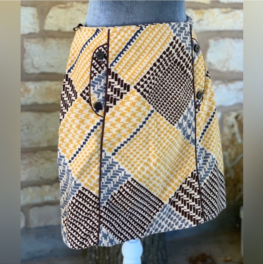 Maeve Anthropologie Patchwork Houndstooth Plaid Skirt, Size 8
